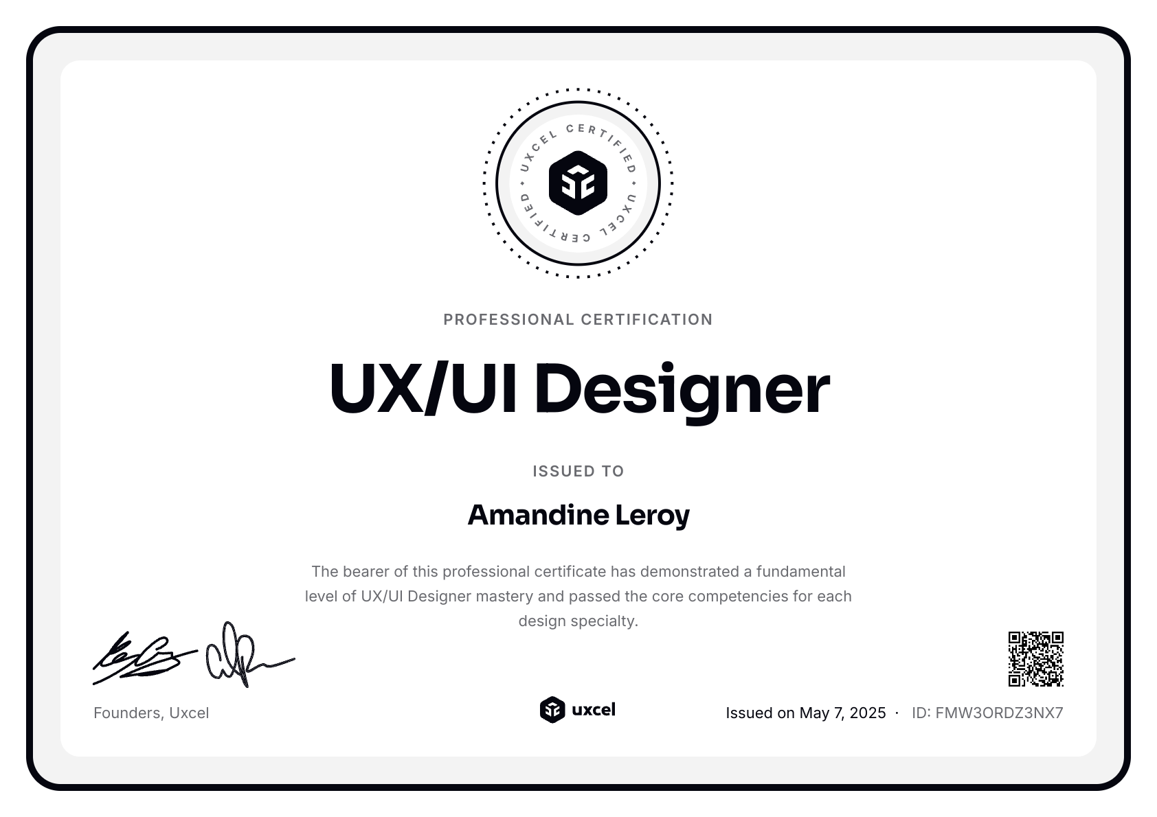 Amandine Leroy's certificate